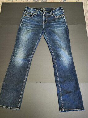 Silver Jeans Co. SUKI Mid Rise Straight Jeans W32 L32 Rhinestone Pockets